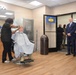 Brig. Gen. Beth Behn receives the first haircut at the new Detroit Arsenal barbershop