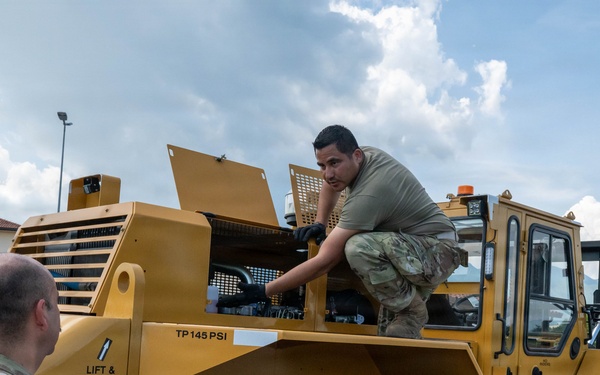 161st Air Refueling Wing Ground Transportation Sergeant Trains on Forklift at Aviano Air Base