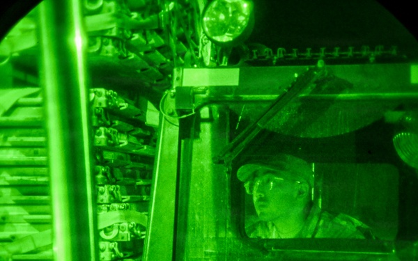Air transportation specialists unload cargo within the U.S. Central Command area of responsibility