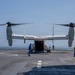 A CMV-22B Osprey is positioned aboard the Mistral-class amphibious assault ship FS Dixmude