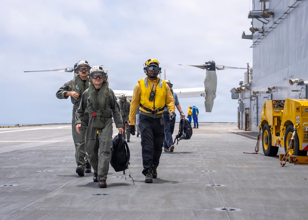 Vice Adm. Doug Perry, commander, U.S. 2nd Fleet, embarks aboard the FS Dixmude