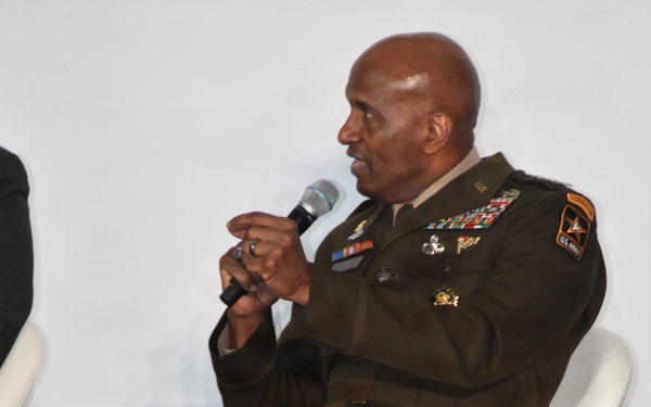 Army Deputy Chief of Staff, G-6, Lt. Gen. Jeth Rey, participates in panel discussion at General Dynamics Information Technology Battlespace of the Future Summit.