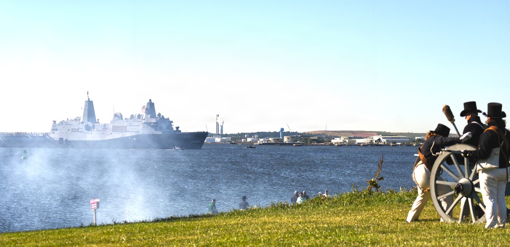 USS Arlington receives cannon salute