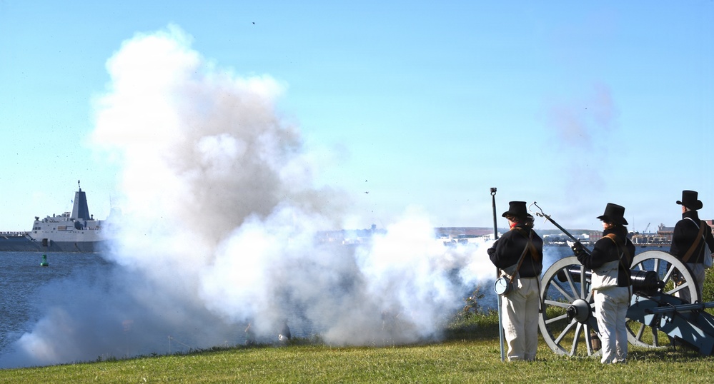 USS Arlington receives cannon salute