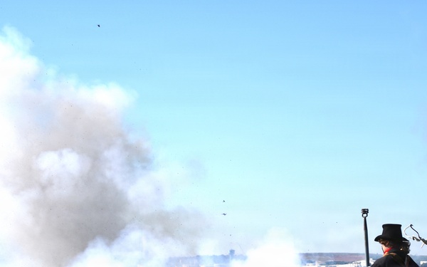 USS Arlington receives cannon salute