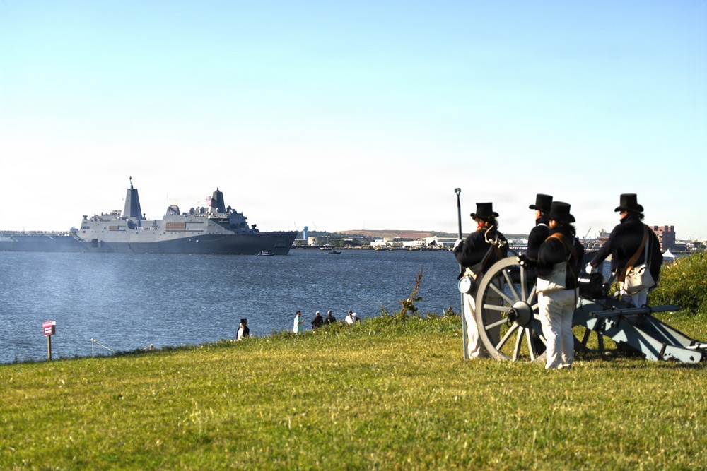 USS Arlington receives cannon salute