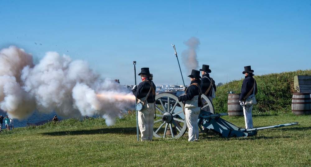 USS Arlington receives cannon salute