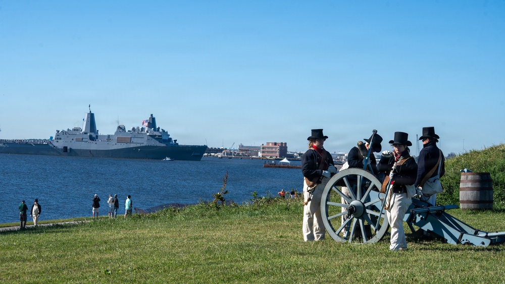 USS Arlington receives cannon salute