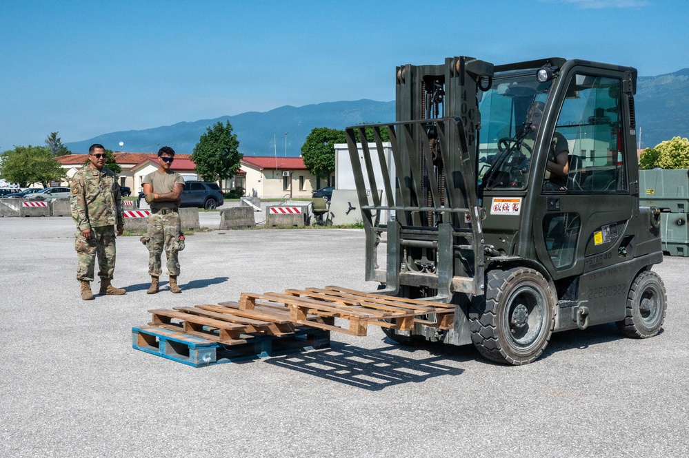 161st Logistics Readiness Squadron Ground Transportation Specialist Conducts Forklift Training at Aviano Air Base