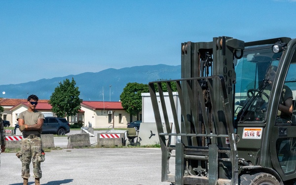 161st Logistics Readiness Squadron Ground Transportation Specialist Conducts Forklift Training at Aviano Air Base