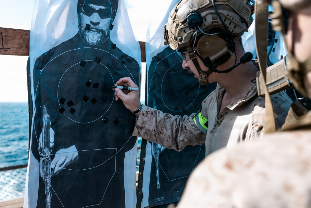 11th MEU Marines Conduct Marksmanship Training Aboard USS Portland