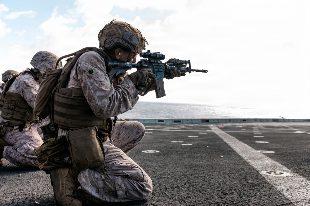 11th MEU Marines Conduct Marksmanship Training Aboard USS Portland