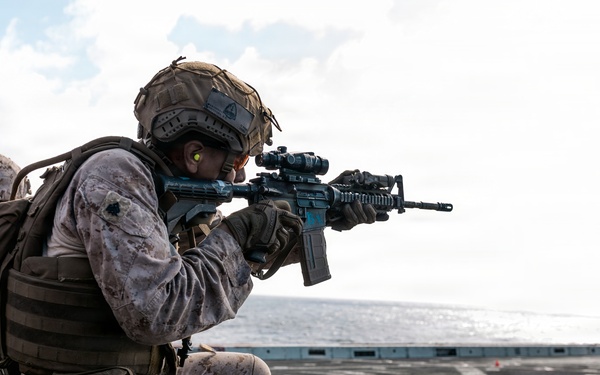 11th MEU Marines Conduct Marksmanship Training Aboard USS Portland