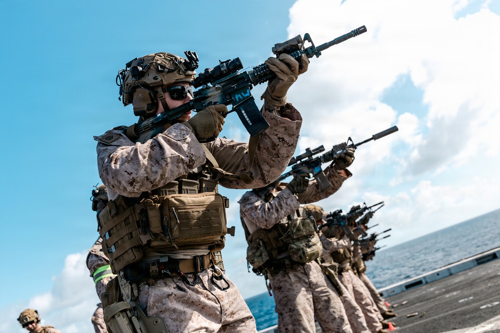 11th MEU Marines Conduct Marksmanship Training Aboard USS Portland