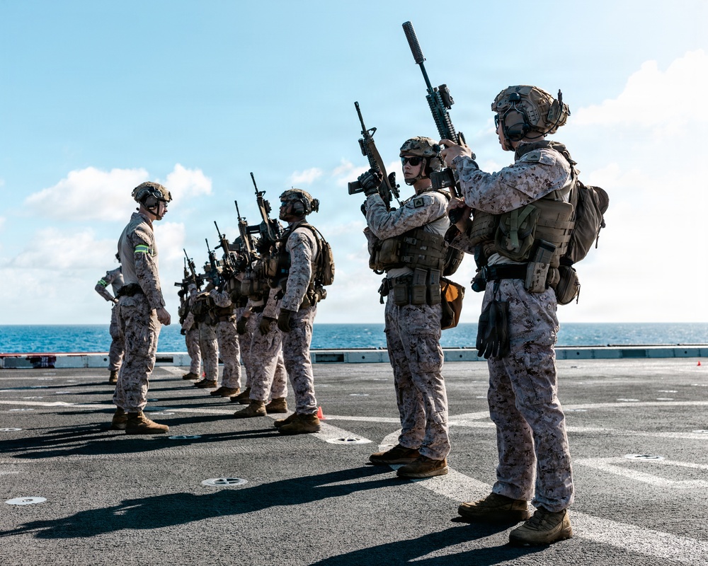 11th MEU Marines Conduct Marksmanship Training Aboard USS Portland
