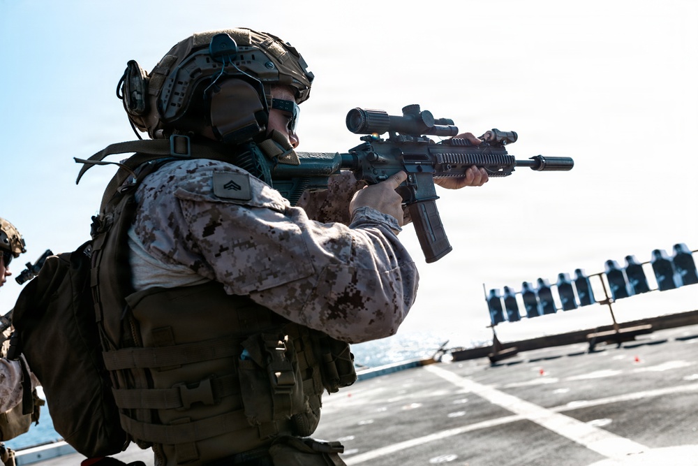 11th MEU Marines Conduct Marksmanship Training Aboard USS Portland