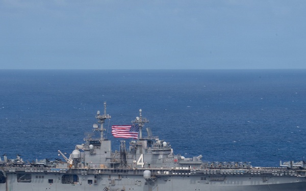 USS Boxer, USS Portland, USNS John L. Canley and USNS Pililaau sail in formation