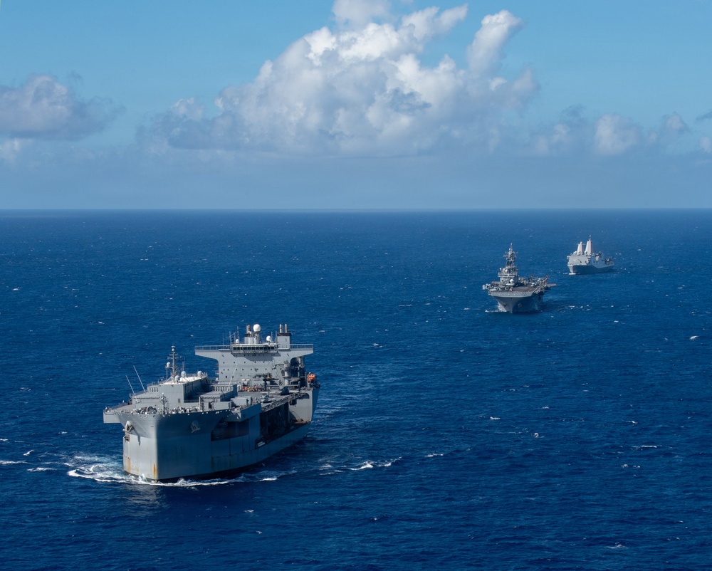USS Boxer, USS Portland, USNS John L. Canley and USNS Pililaau sail in formation