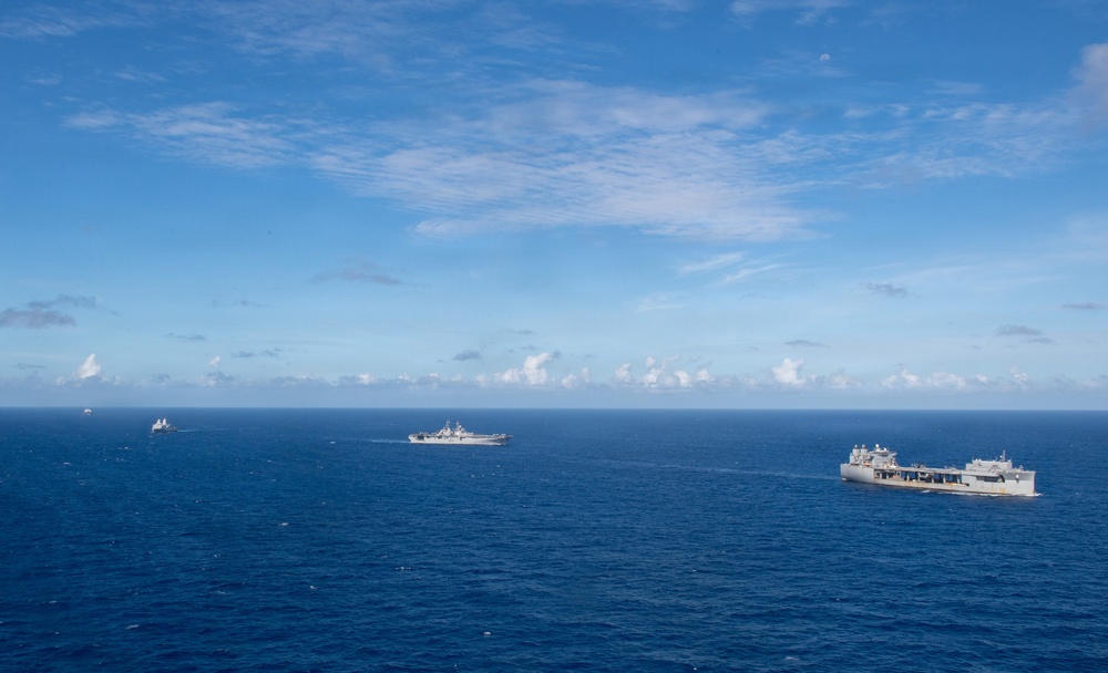 USS Boxer, USS Portland, USNS John L. Canley and USNS Pililaau sail in formation