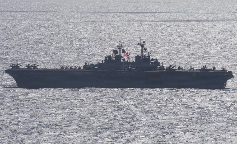 USS Boxer, USS Portland, USNS John L. Canley and USNS Pililaau sail in formation