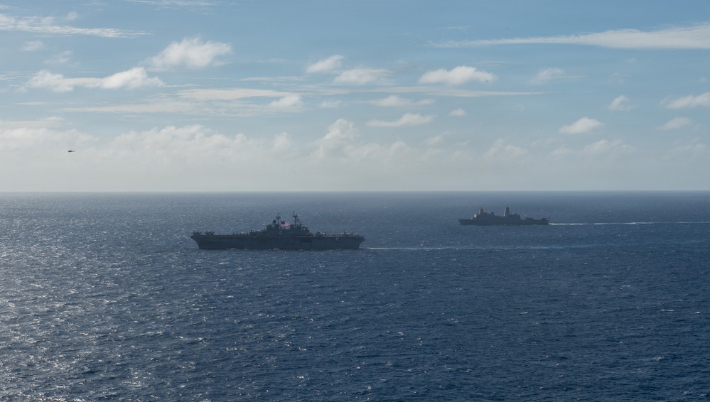 USS Boxer, USS Portland, USNS John L. Canley and USNS Pililaau sail in formation