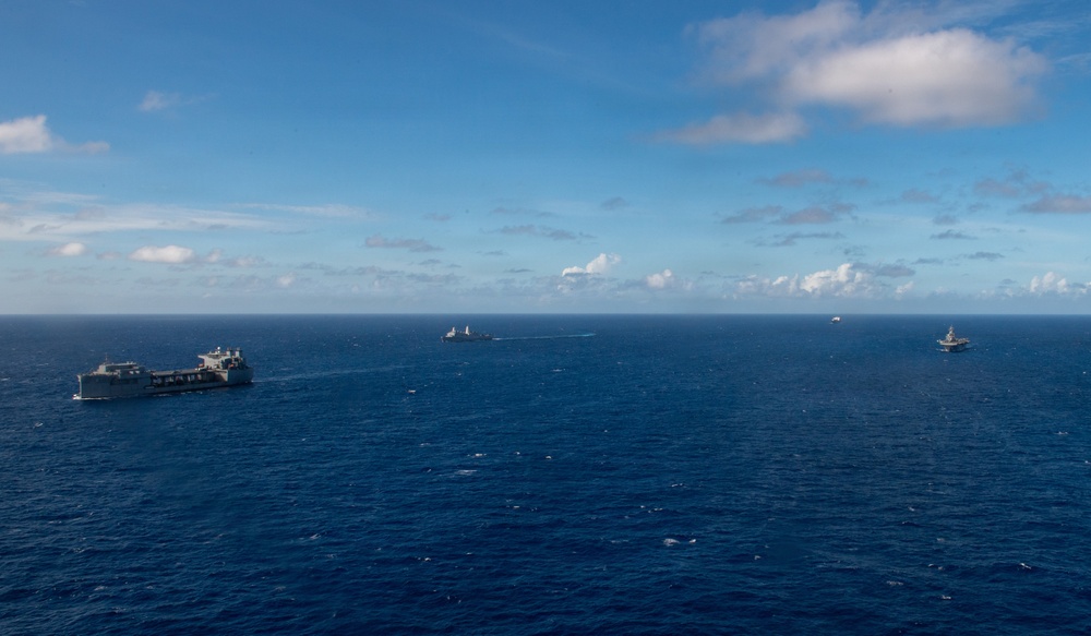 USS Boxer, USS Portland, USNS John L. Canley and USNS Pililaau sail in formation