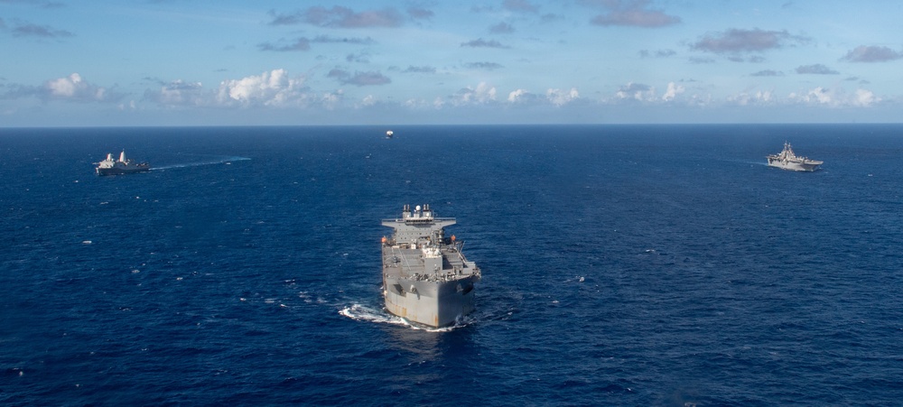 USS Boxer, USS Portland, USNS John L. Canley and USNS Pililaau sail in formation