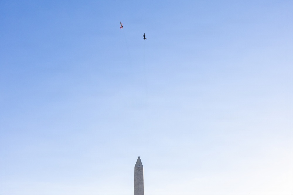 U.S. Air Force F-16 Fighting Falcons fly over A Kick-off Celebration for the Great American State Fair