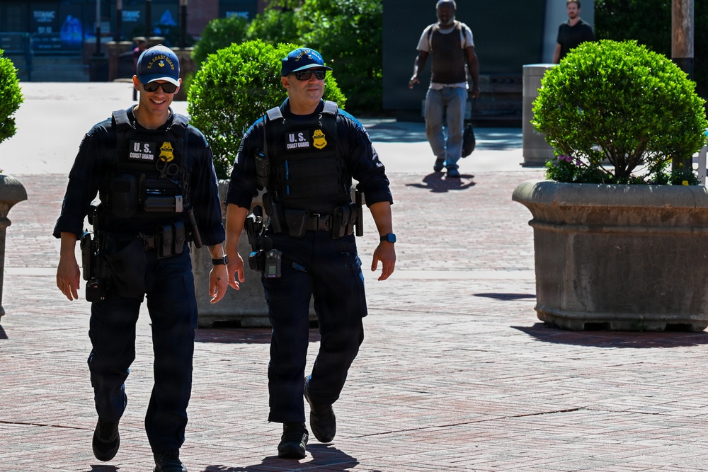 U.S. Coast Guard Maritime Enforcement Specialist's patrolling the baltimore inner harbour during Sail 250 Maryland