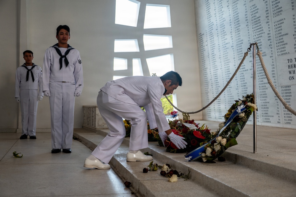 JMSDF conducts wreath-laying ceremony aboard USS Arizona Memorial