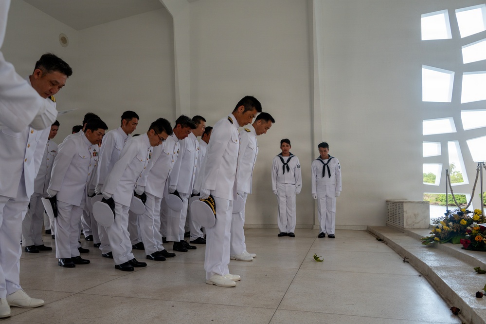 JMSDF conducts wreath-laying ceremony aboard USS Arizona Memorial