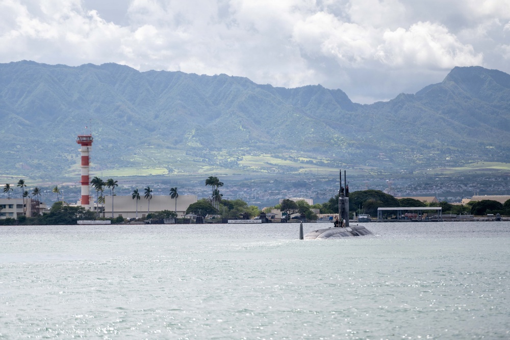 USS Columbia departs Joint Base Pearl Harbor-Hickam in preparation for RIMPAC 26