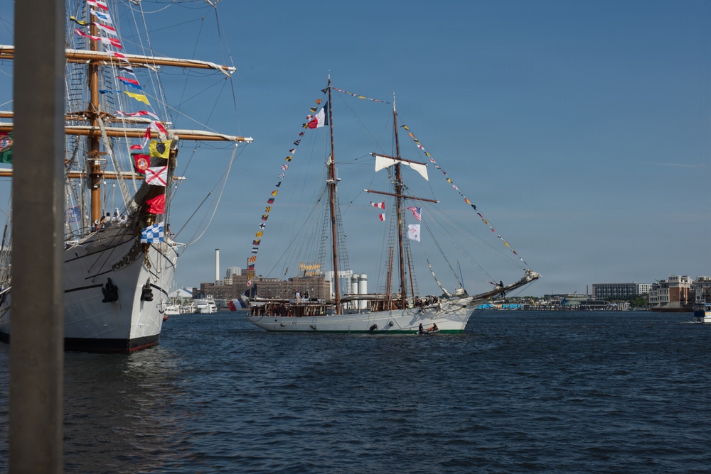 French Navy training ship Belle Poule prepares to moor during SAIL250 Maryland