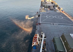 U.S. Marine Corps Assault Helicopters Conduct Deck Landings on USNS Seay