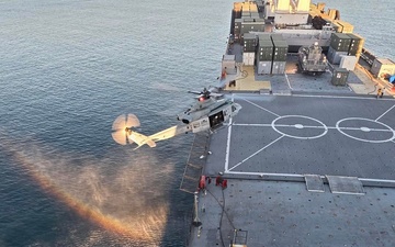 U.S. Marine Corps Assault Helicopters Conduct Deck Landings on USNS Seay