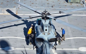 U.S. Marine Corps Assault Helicopters Conduct Deck Landings on USNS Seay