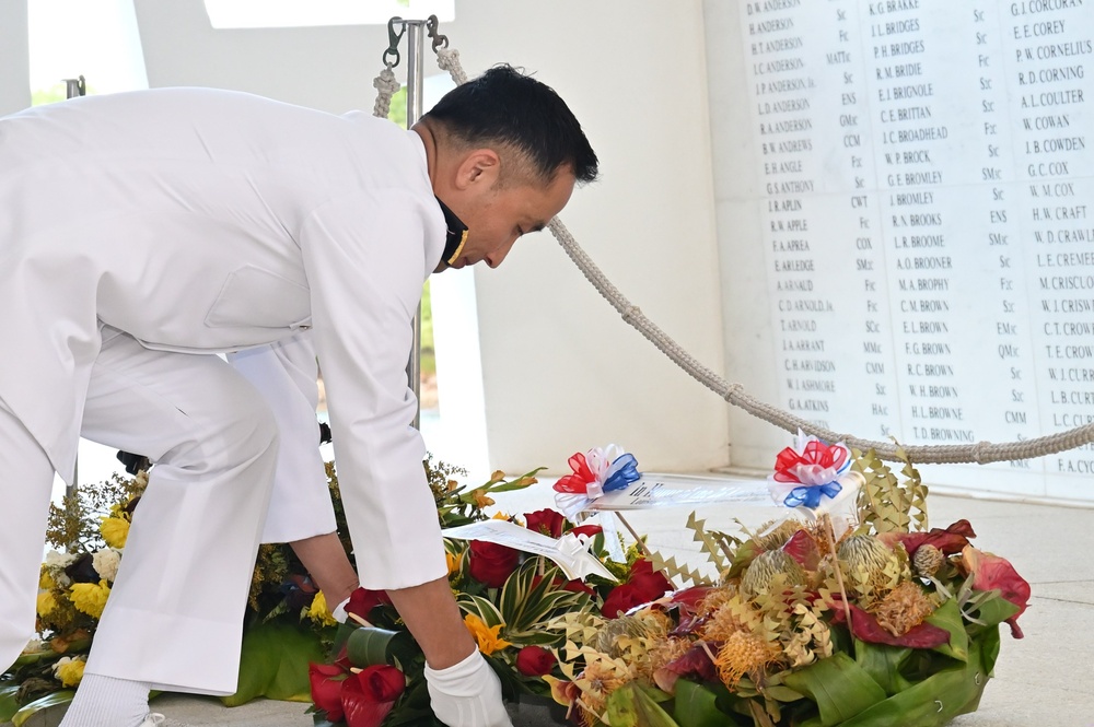 JMSDF conducts wreath-laying ceremony aboard USS Arizona Memorial