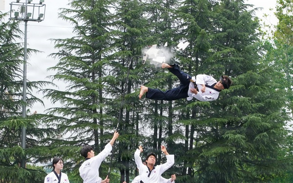 Taekwondo team performs demonstration