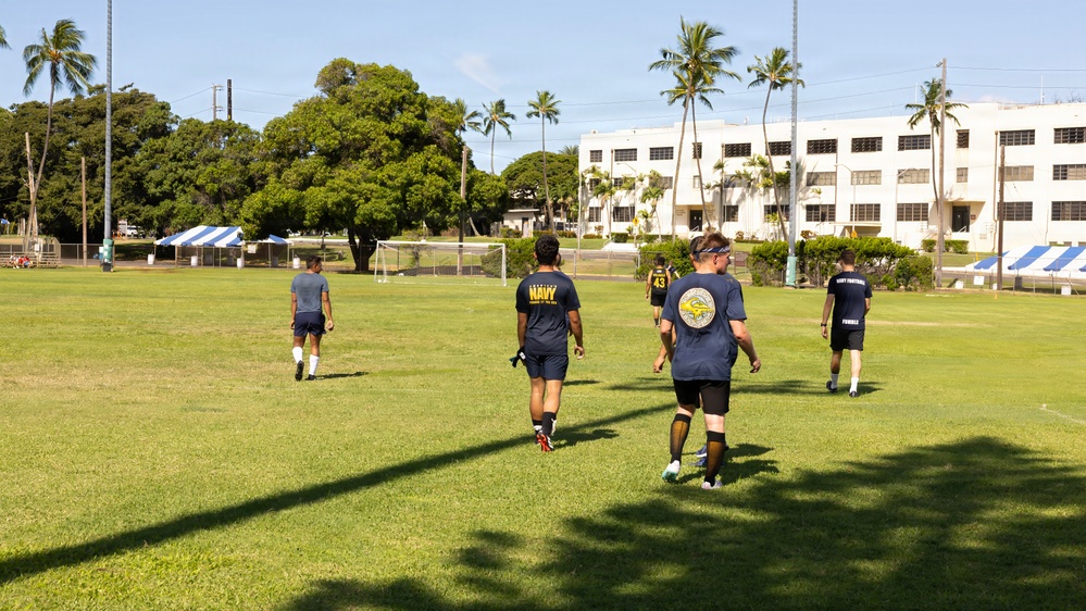 U.S., Peruvian Navy play soccer during RIMPAC