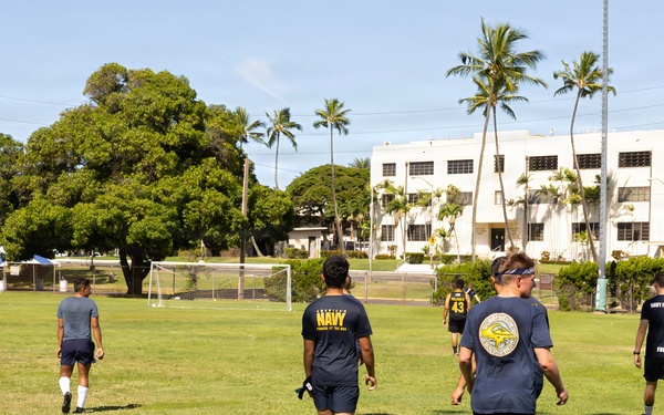 U.S., Peruvian Navy play soccer during RIMPAC