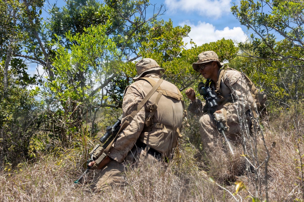 3rd Littoral Combat Team Marines patrol during Tactical Small Units Leaders Course