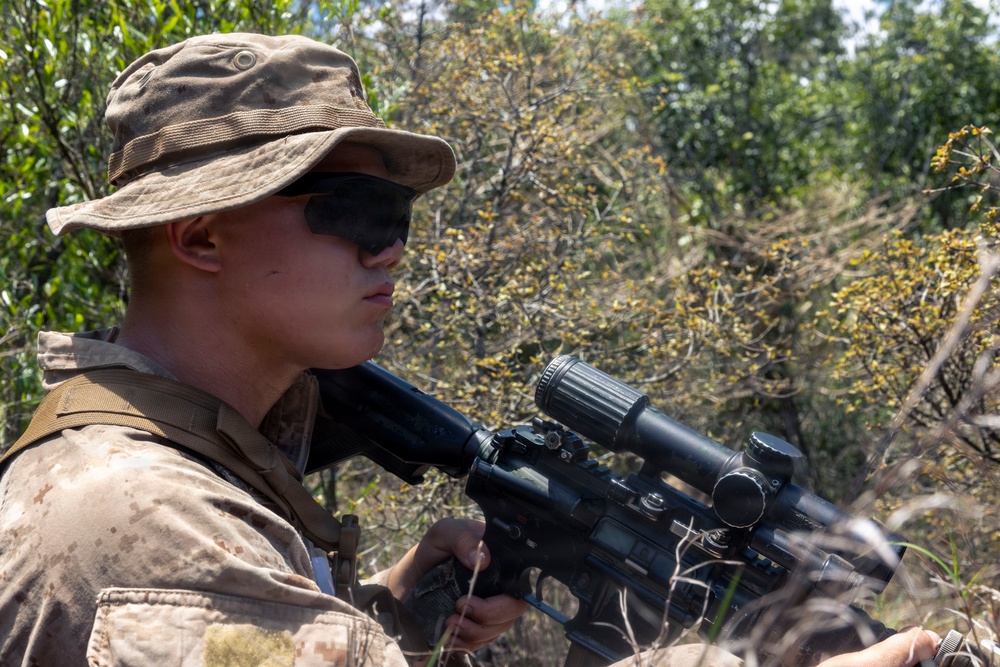 3rd Littoral Combat Team Marines patrol during Tactical Small Units Leaders Course