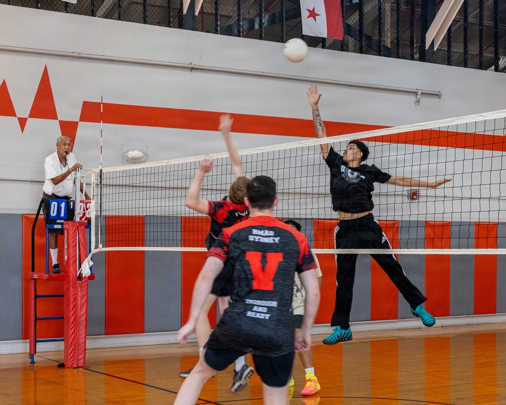 Service members compete during RIMPAC 2026 volleyball tournament