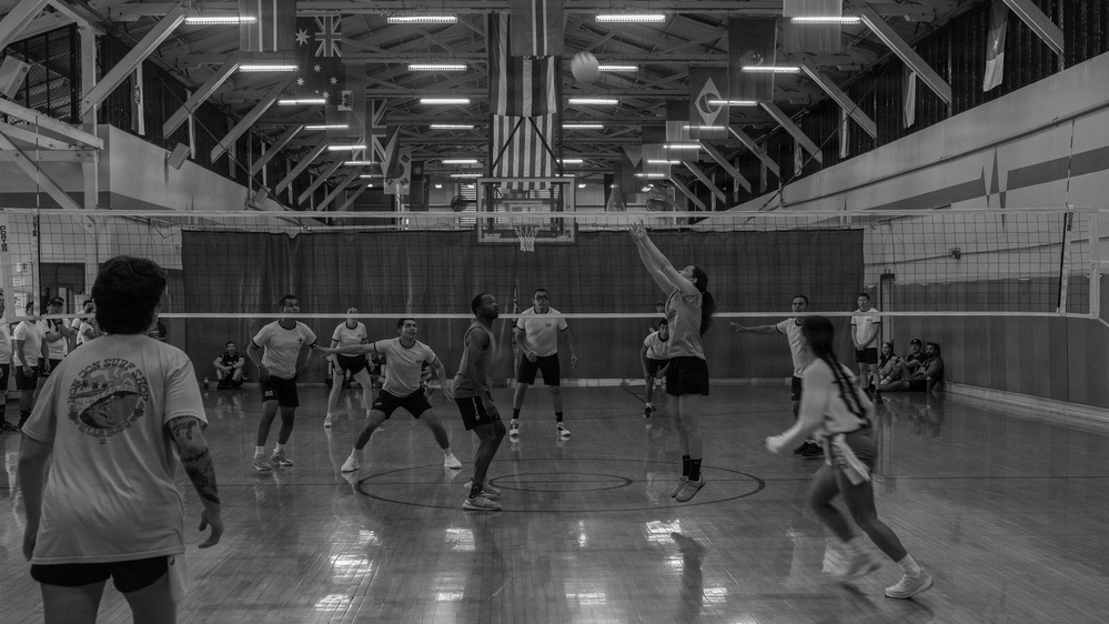Service members compete during RIMPAC 2026 volleyball tournament