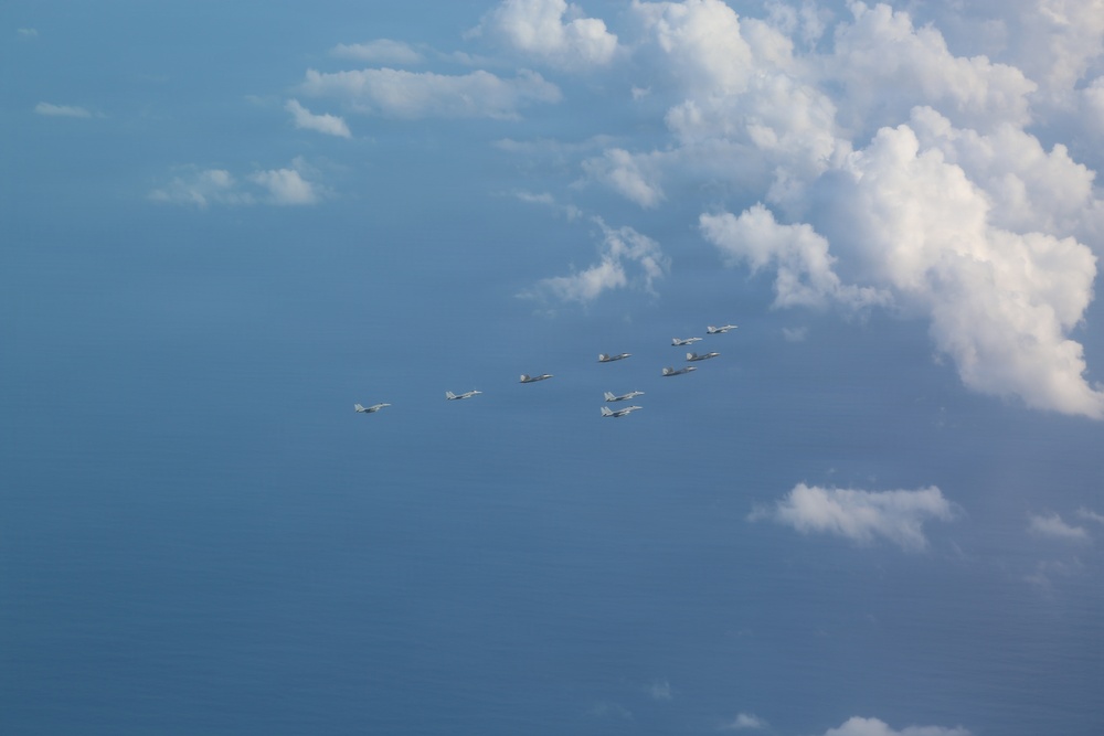 U.S., Japanese aircraft fly in formation during Valiant Shield 2026