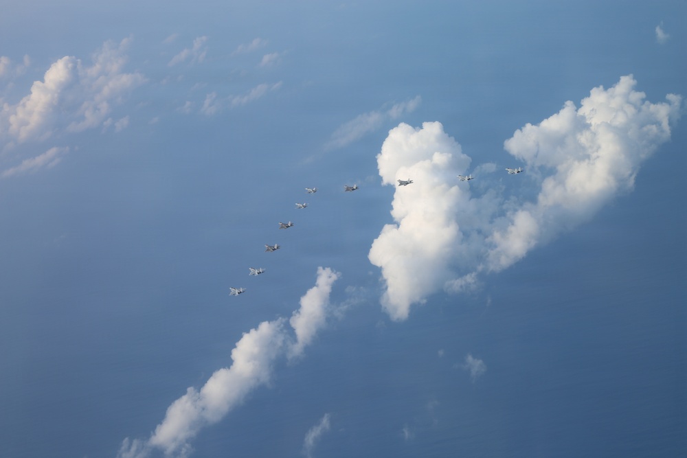 U.S., Japanese aircraft fly in formation during Valiant Shield 2026