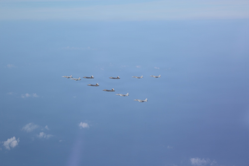 U.S., Japanese aircraft fly in formation during Valiant Shield 2026