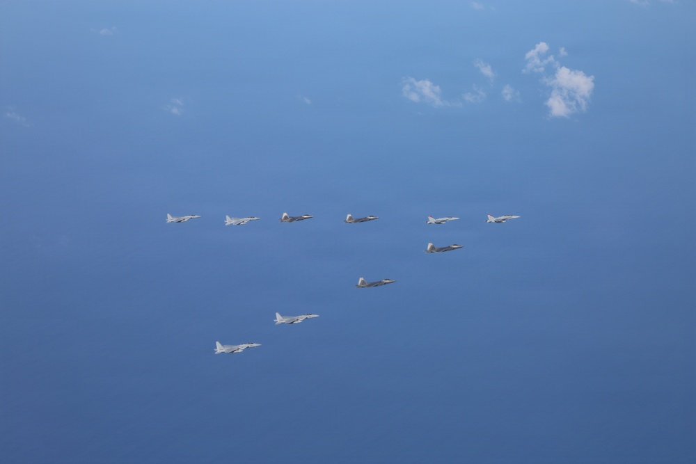 U.S., Japanese aircraft fly in formation during Valiant Shield 2026
