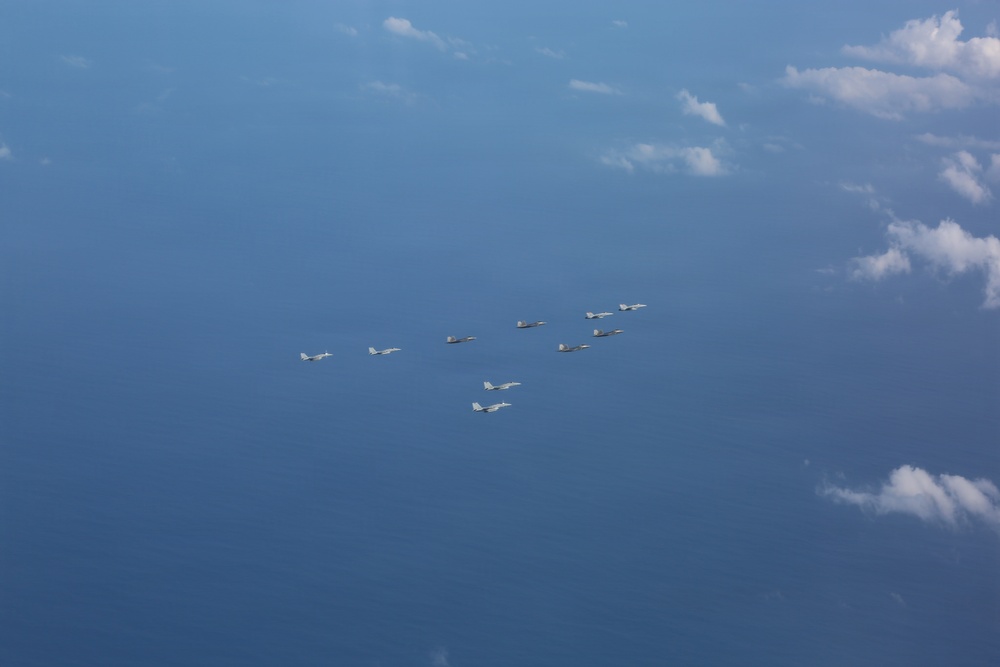 U.S., Japanese aircraft fly in formation during Valiant Shield 2026