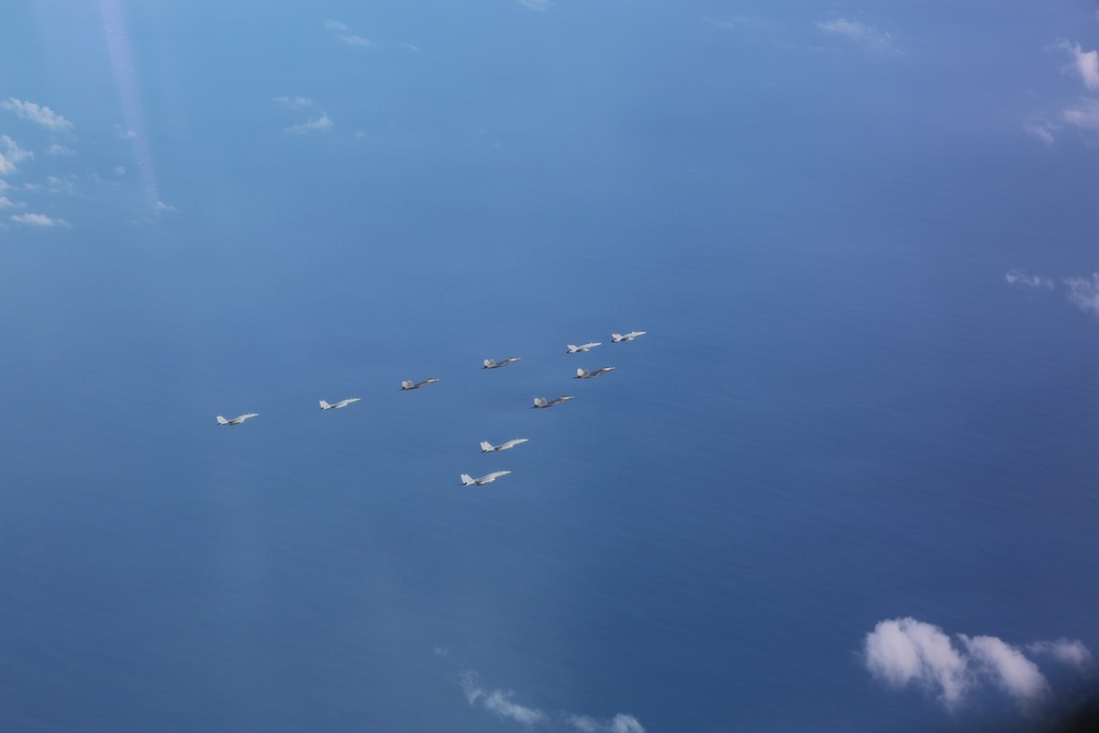 U.S., Japanese aircraft fly in formation during Valiant Shield 2026